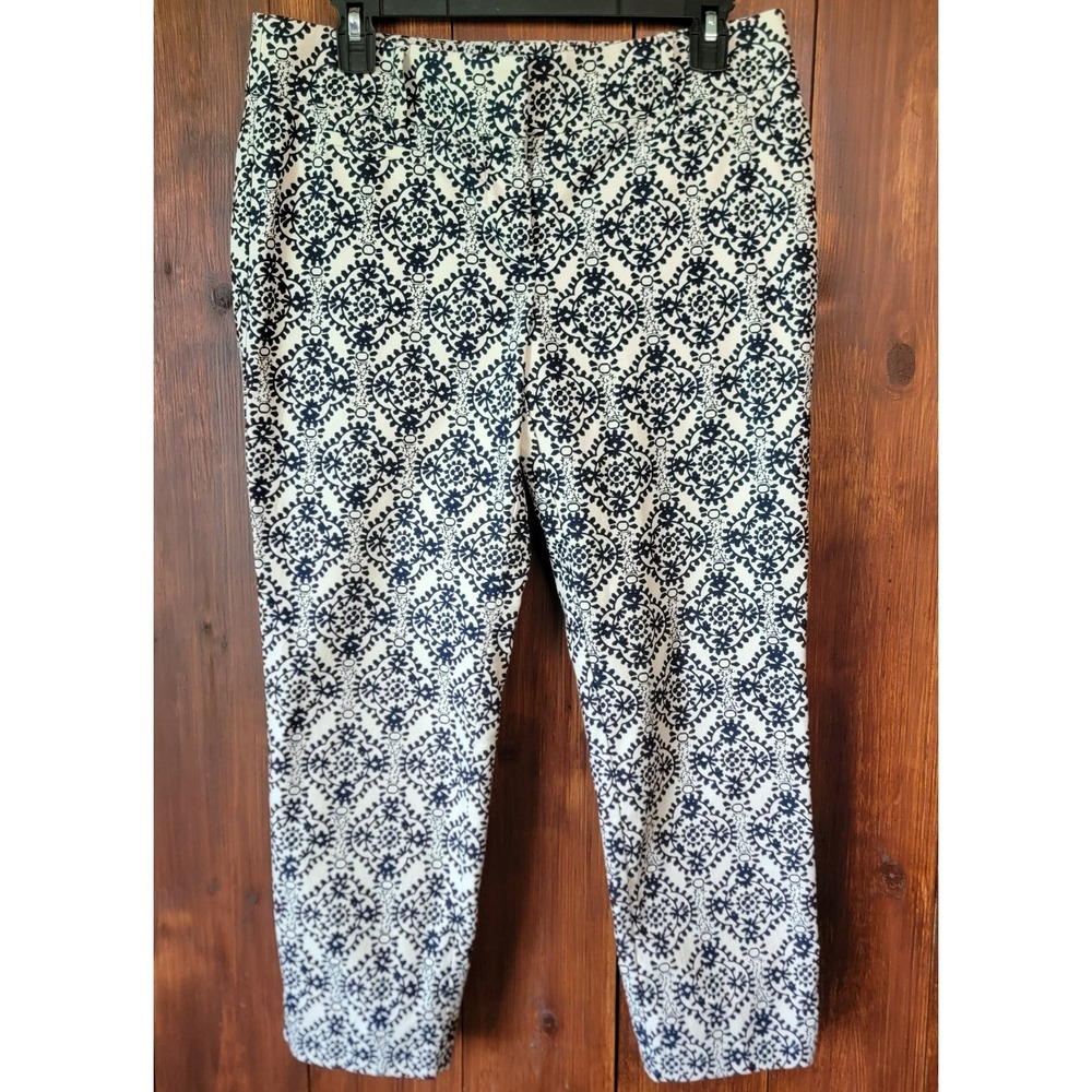 Ann Taylor LOFT Marisa Riviera Capri Pants‎ Women's 4 Blue Cream Geometric Print